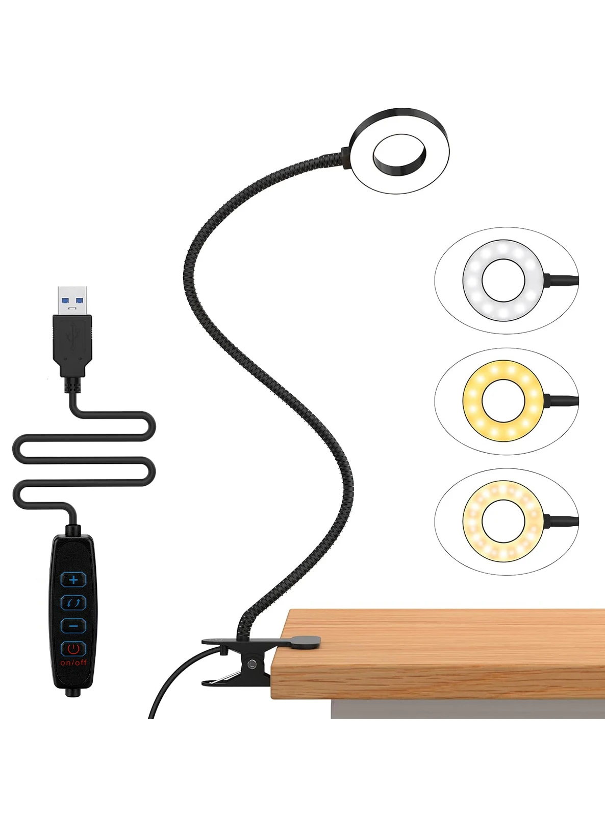 Регулируемая Настольная Лампа С 3 Цветовыми Режимами И 10 Уровнями Яркости. Гибкая