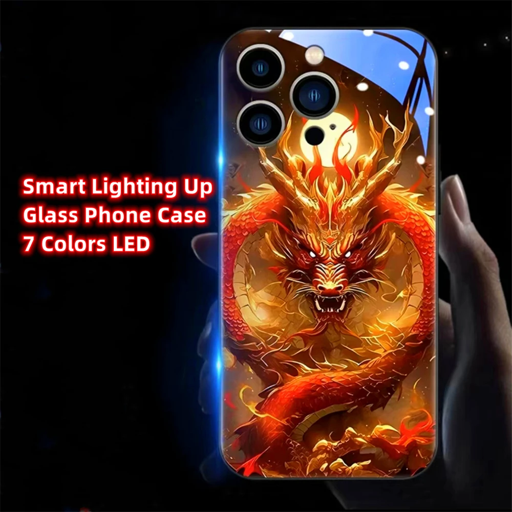 Фото Стильный чехол для телефона Samsung S26 S25 S24 S23 S22 S21 Plus Ultra с дизайном «Бесконечный Красный Дракон», умной LED-подсветкой и закаленным стеклом №2