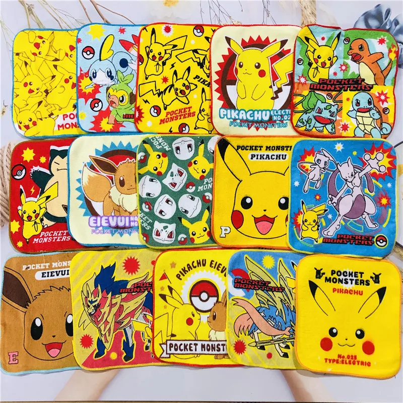 

16*16 см Kawaii Pokemon мультфильм Пикачу Eevee Аниме Фигурка милые дети вытирают рты Хлопковое полотенце детский подарок на день рождения
