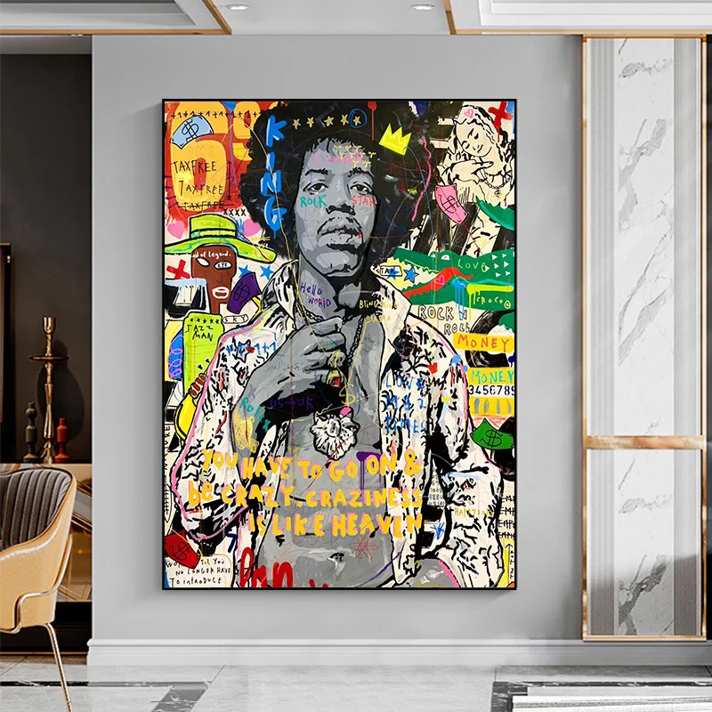 

Guitarist Singer Jimi Hendrix Posters God of Guitar Pop Art Graffiti Canvas Painting Street Wall Art Picture for Home Room Decor