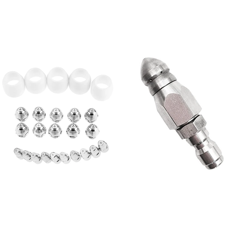

1X Pressure Washer Sewer Jetter Nozzle & 25X Cut80 Lg80 80A Plasma Cutter P80 Machine Porcelain Cup Electrode Tip