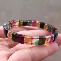 natural colorful tourmaline bracelet clear rectangle beads 96mm tourmaline women men crystal jewelry aaaaaaa
