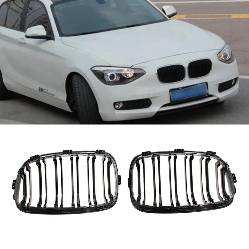 

For BMW F20 F21 1 Series 2011 2012 2013 2014 2015 Pre-facelift Black M Color Double Slat Line Front Racing Grill Kidney Grille