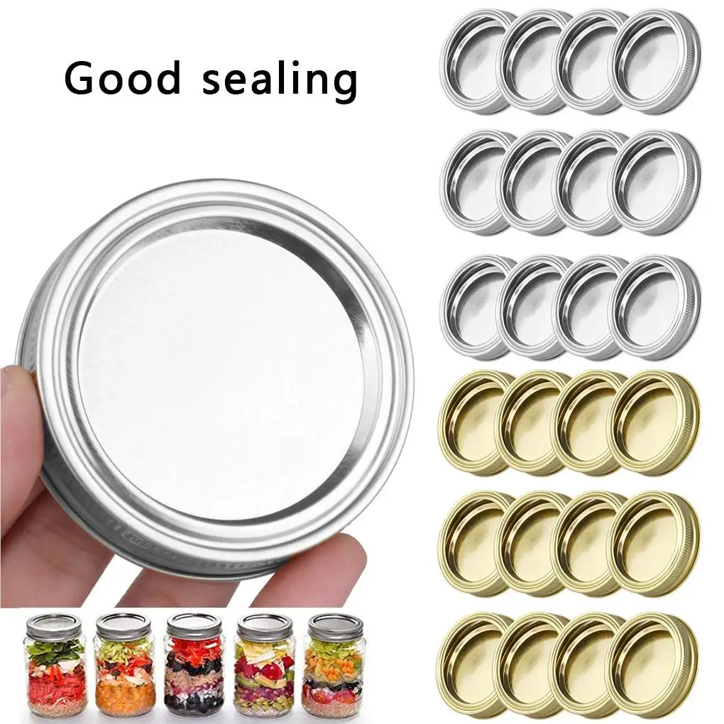 

24Pcs 86mm Split-Type Wide Mouth Sealing Jars Lids Canning Caps Leak Proof Seal Rings Replacement Cover Golden