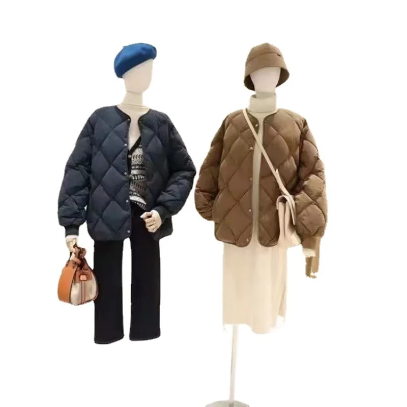 Niche Design Sense of Cotton Jacket Female Winter New Light Rhombic Plaid Bread Clothes Collarless Cotton Jacket