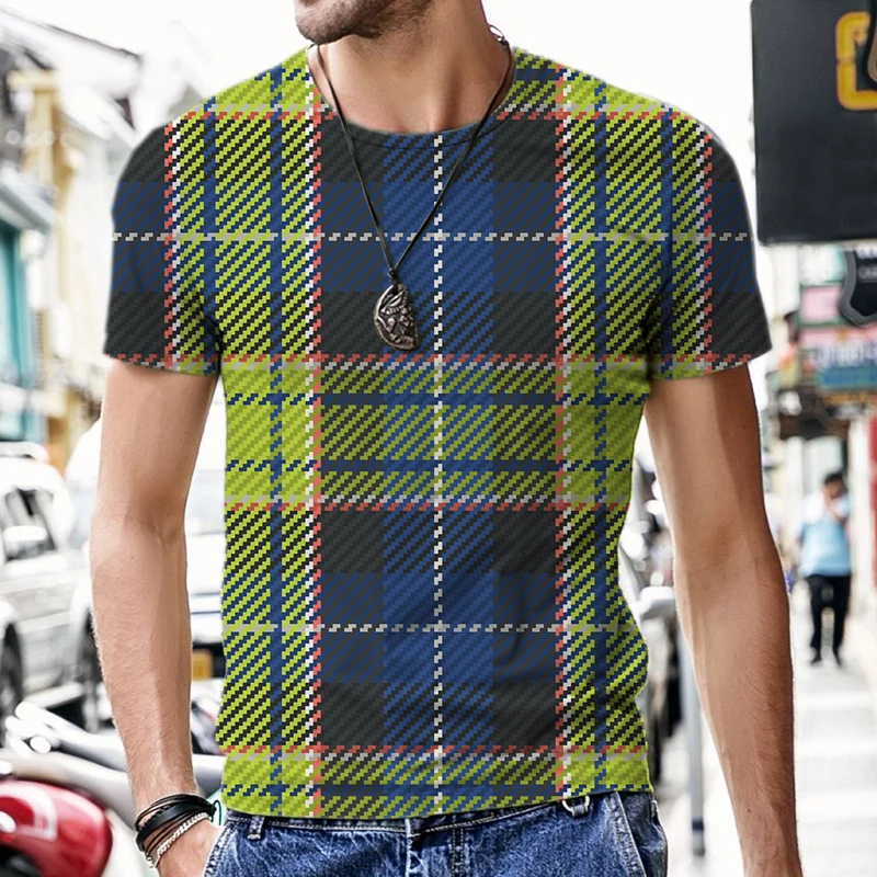 

Plaid Stripe Pattern Outfit Short Sleeve 2022 New Summer Luxury Men T-shirt Hip-hop 3D Printed Casual Street Sportswear Funny
