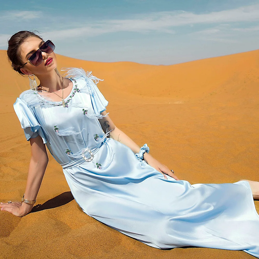 Summer Fashion Moroccan Kaftan Abaya Dubai Turkey Indian Arabe Hijab Muslim Long Evening Dress for Women Caftan Islamic Clothing