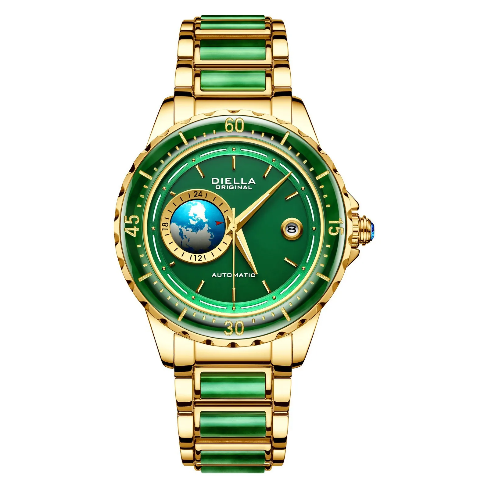 

Полностью автоматические механические нефритовые часы Diella, роскошные светящиеся водонепроницаемые золотые наручные часы из нержавеющей стали, стеклянные мужские часы