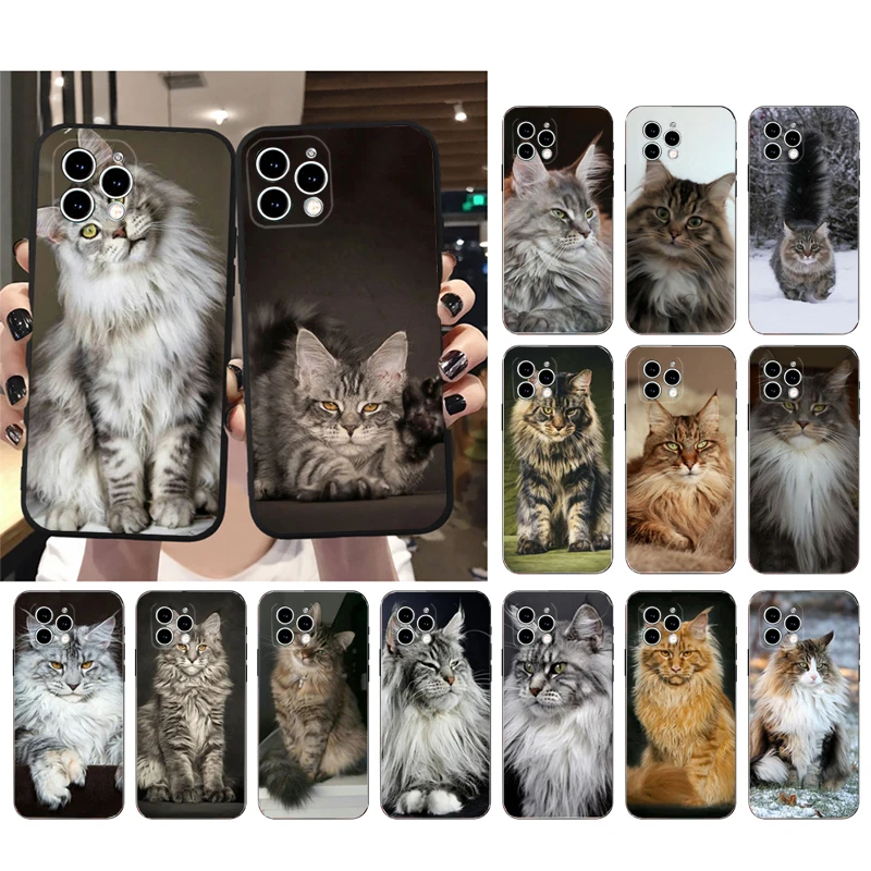 

Phone Case For iphone 14 Pro Max 13 12 11 Pro Max XS XR X 12mini 14 Plus SE Maine Coon Cat Case Funda