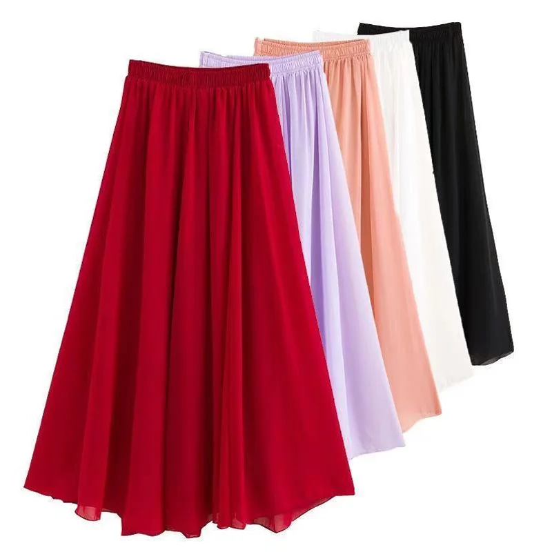 

New Chiffon Ladies Skirt High Waist Mid Length Fashion Skirt
