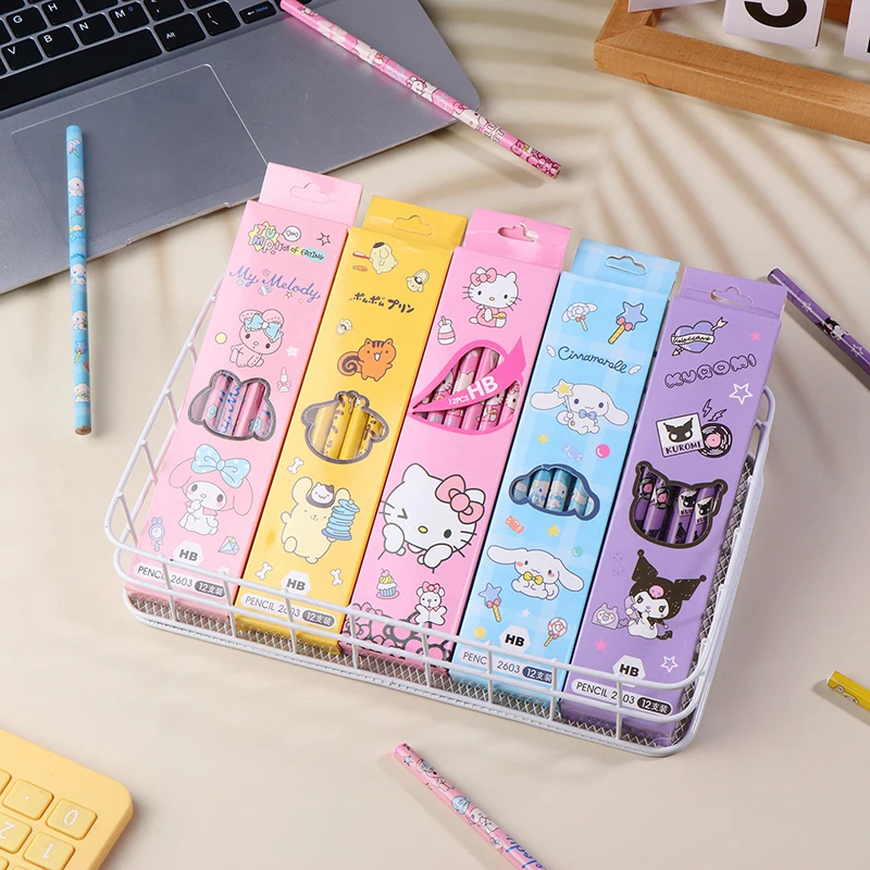12 упаковок карандашей Kawaii Sanrio Hello Kitty HB аниме Cinnamoroll Kuromi My Melody карандаши для письма