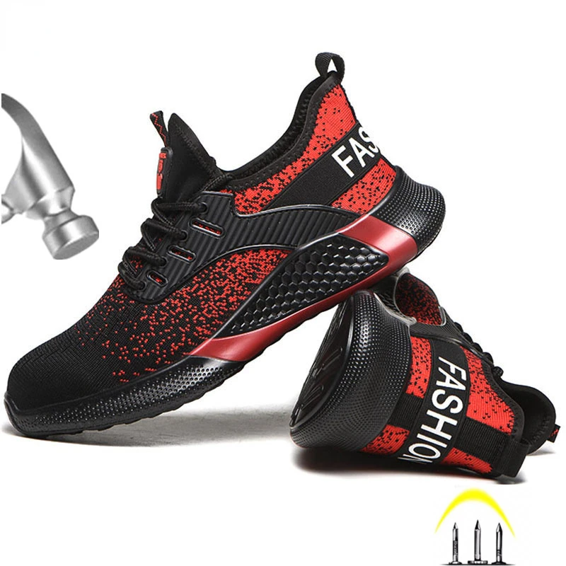 

European Standard Steel Head Anti-Smashing and Anti-Piercing Safety Shoes Red Men Shoes Sneakers Safety Work Shoes