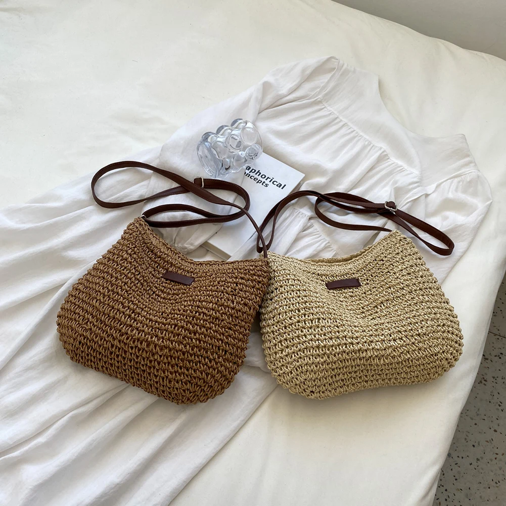 

Female Fashion Straw Crossbody Bag Women Stylish Summer Beach Holiday Female Shoulder Handbag for Shopping Travel