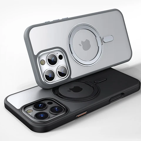 Estojo Magnético para Telefone para iPhone Pro Max Botão de Metal Proteção de Lente Cobertura Transparente Matizada 360° 11 12 13 14 15 16 16Plus