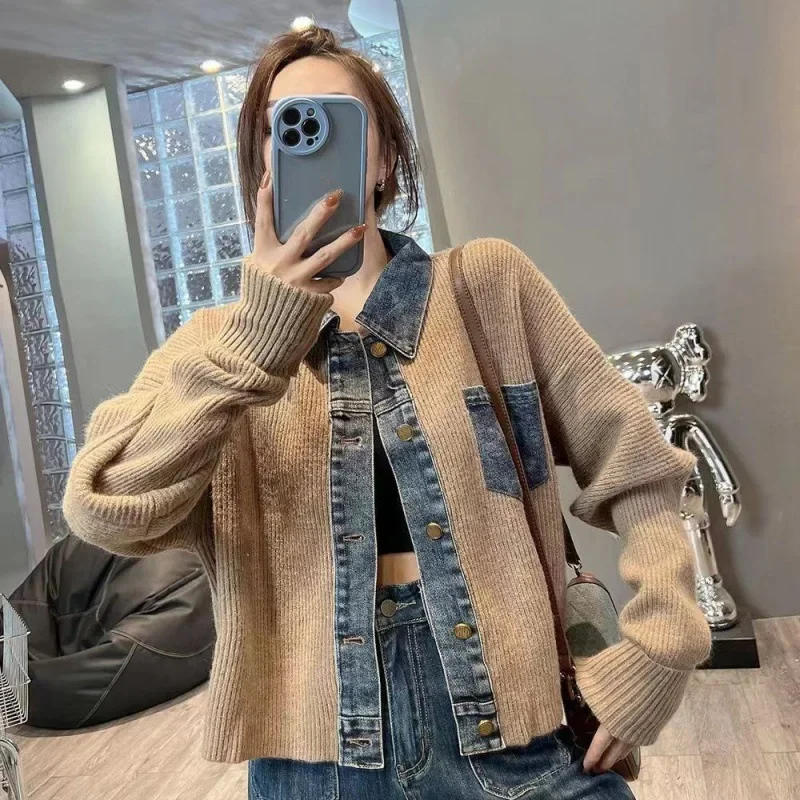 Винтажный джинсовый свитер в стиле пэчворк