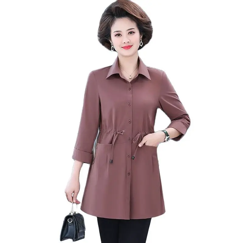 

New Spring And Summer Thin Trench Coat For Middle-aged And Elderly Women Long And Large Size Slim Women Cropped SleevesmoCoat