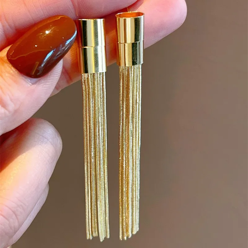 

Fashion Long Tassel Earrings For Women 2023 New Statement Luxury High Grade Metallic Runway Jewelry