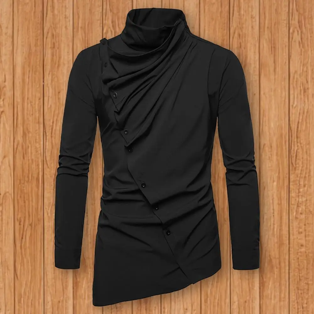 

Trendy Men Tops Slim Fit Spring Shirt Solid Color Buttons Spring Shirt Thermal
