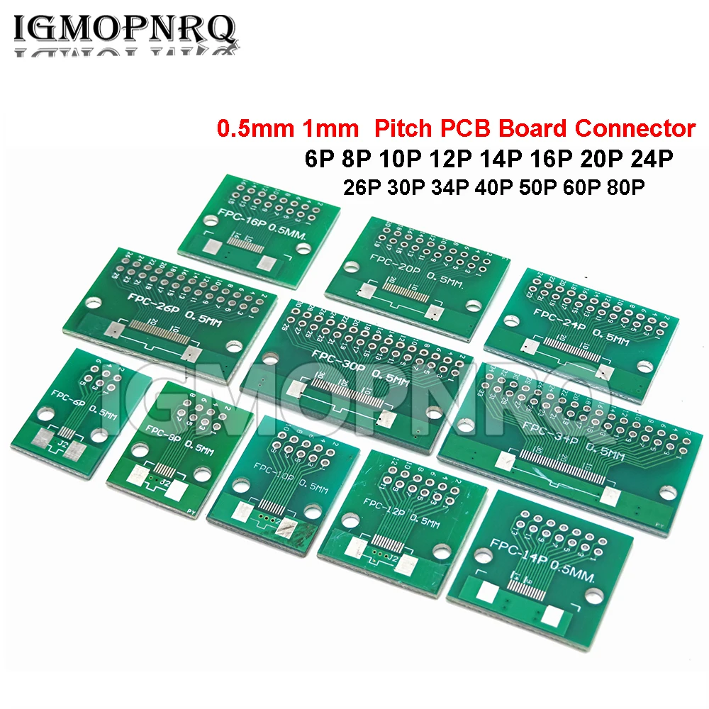 5PCS Double Side FPC/FFC 0.5mm 1mm 6/8/10/12/20/40/50/60 Pin to DIP 2.54mm SMT Adapter Socket Plate PCB Board Connector DIY KIT