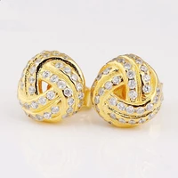 authentic 925 sterling silver sparkling gold love knot with crystal stud earrings for women wedding gift pandora jewelry