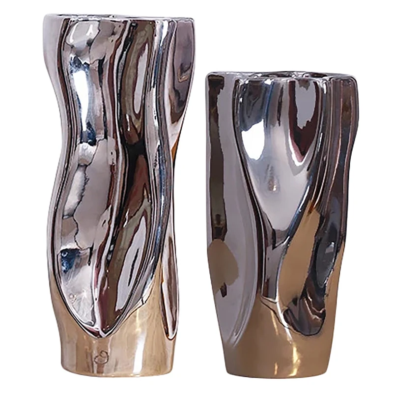 

1Pcs Creative Silver Ceramic Vase Simple Living Room Dining Table Home Decoration Ornaments Silver Vase Decoration
