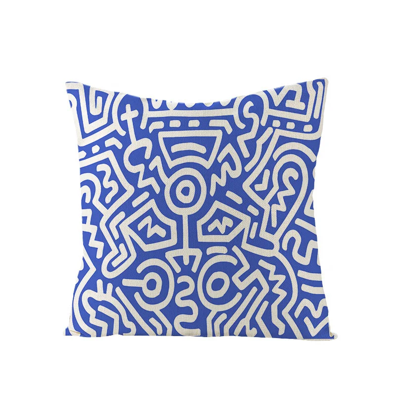 Keiths Harings Pillow Cartoon 3D Printed Love Pillowcase Flax Pillowcase Sofa Cushion Bed Pillow Cover Living Room Home Decor