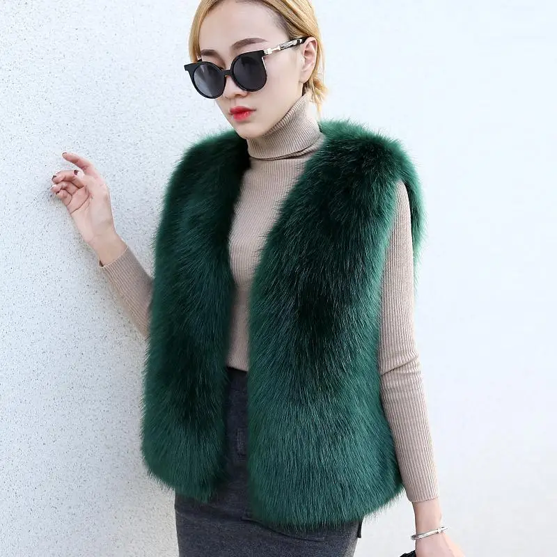 Women's Fur Vest Imitation Fox Fur Fur Vest Women's Short Thickened Furry Vest Faux Fur Coat