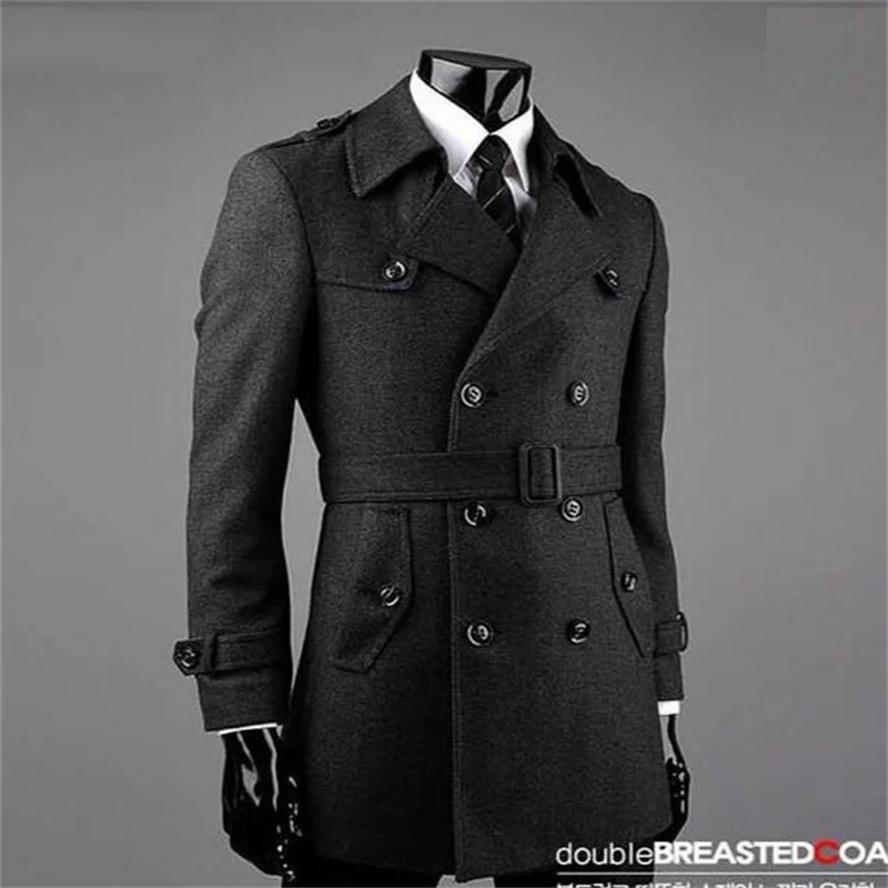 

Wool coat men coat veste homme overcoat men trench coat fashion belt winter grey manteau homme M - 7XL 8XL 9XL