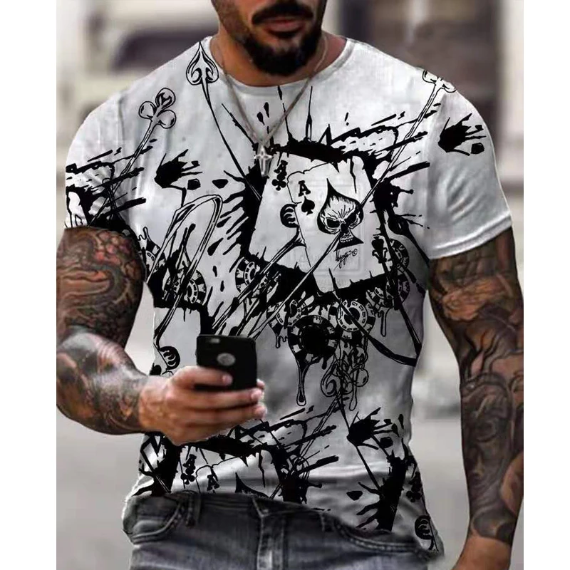 

2022 tshirt dos homens do verão t camisa para roupas masculinas streetwear em torno do pescoço solto topos moda poker imprimir m