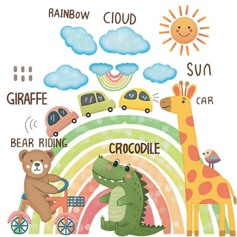 

Baby Room Wall Stickers Self-Adhesive Wall Sticker Cartoon Animal Wall Stickers Colorful Rainbow Clouds Wall Decal Baby Nursery