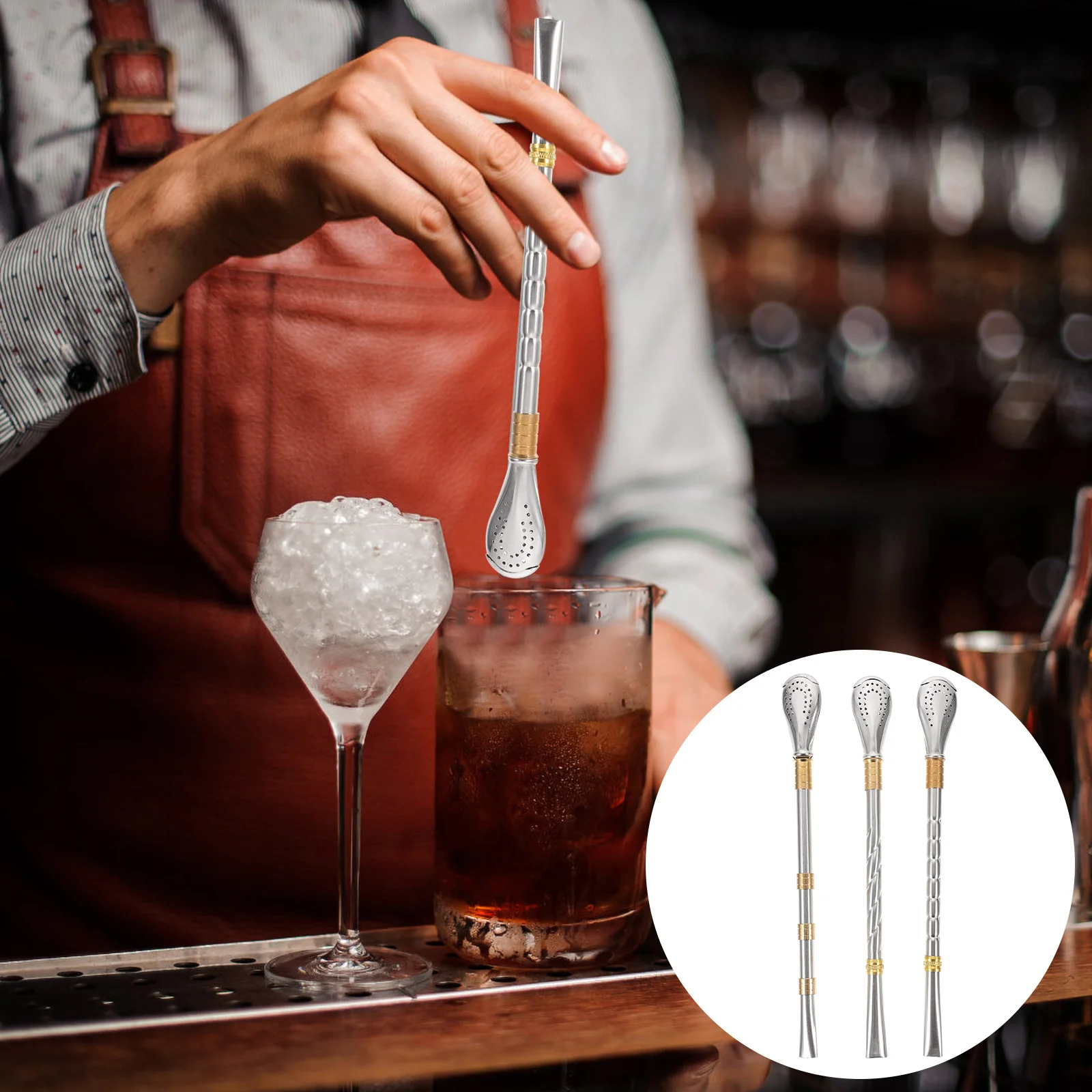 

Spoon Straw Cocktail Spoons Drink Serving Filter Metal Stirrer Straws Mixing Steel Stainless Stirring Drinking Beverage Ice