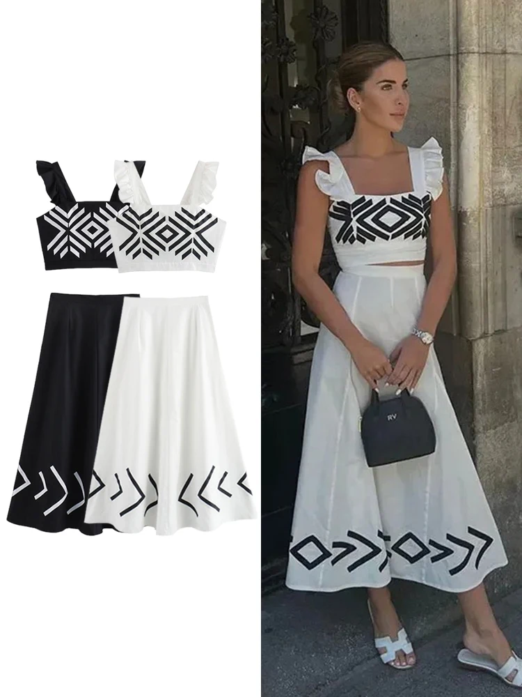 Zbza Женский Топ С Бретелькой На Шее И Геометрическим Принтом Высокая Талия