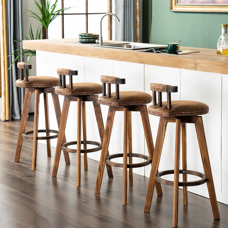 

Swivel Bar Stools Solid Wood Dining Chairs Modern Nordic Counter Stool Bar Chair High Stool Kitchen Taburetes De Bar Furniture 6