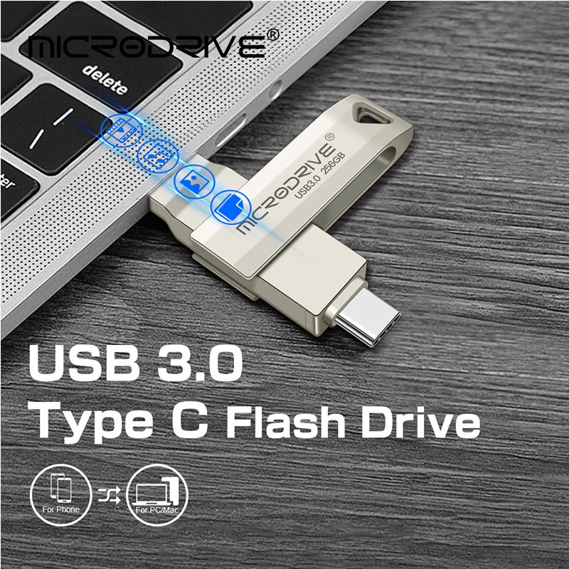 

MicroDrive Type C USB Stick 2-in-1 OTG USB Disk Speicherstick 128GB 256GB USB 3.0 Flash Drive for Laptop/MacBook/Tablet/Phone