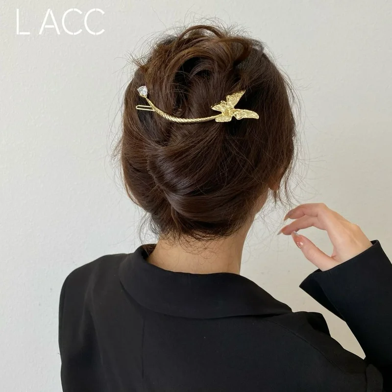 

South Korea Dongdaemun metal butterfly arc hairpin simple back head plate hair ball hairpin hair accessories