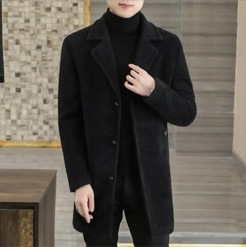 

Men's Woolen Coat Autumn Winter Casual Slim Fit Wool Jacket Overcoat Single Breasted Peacoat Long Trench Coat Blends M-3XL