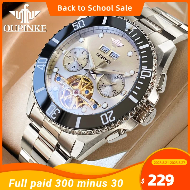 

OUPINKE New Mechanical Watch for Men Skeleton Waterproof Luminous Multifunction Date Business Classic Automatic Men's Watch