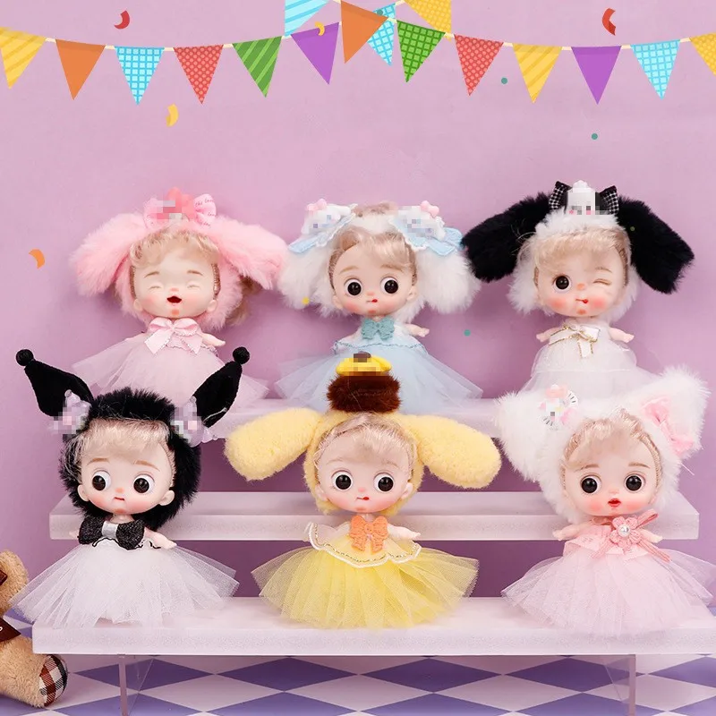 4-inch Cute Mini Bjd Doll Ob11 Cartoon Expression Plush Doll Set with 5 Joints 3D Eyes DIY Girl Dress Up Toy Birthday Gift New