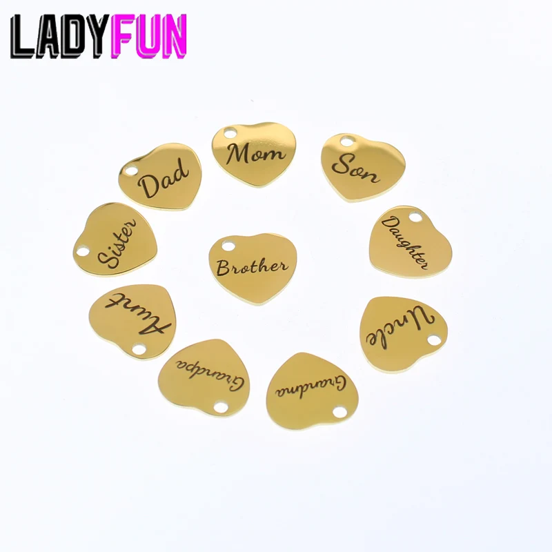 Gold Mom Love Charm Stainless Steel Heart Charms Laser Words Diy High Polish Mirror Pendant |