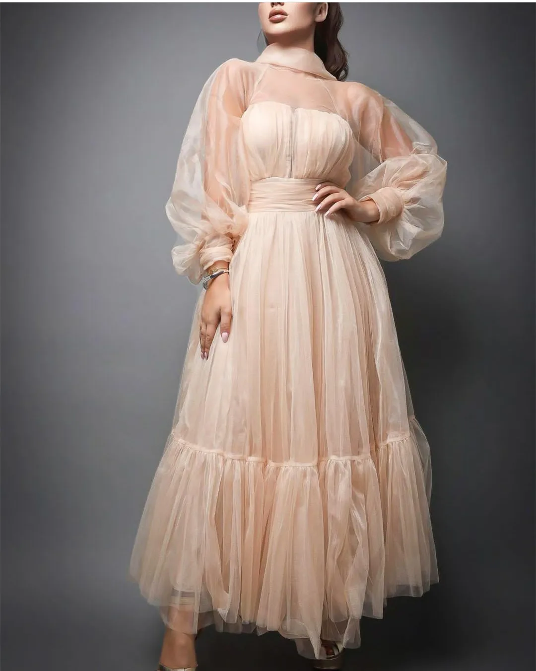 

Женское винтажное короткое вечернее платье, розовое ТРАПЕЦИЕВИДНОЕ ПЛАТЬЕ с высоким воротом и длинным рукавом, платье в мусульманском стиле для выпускного вечера