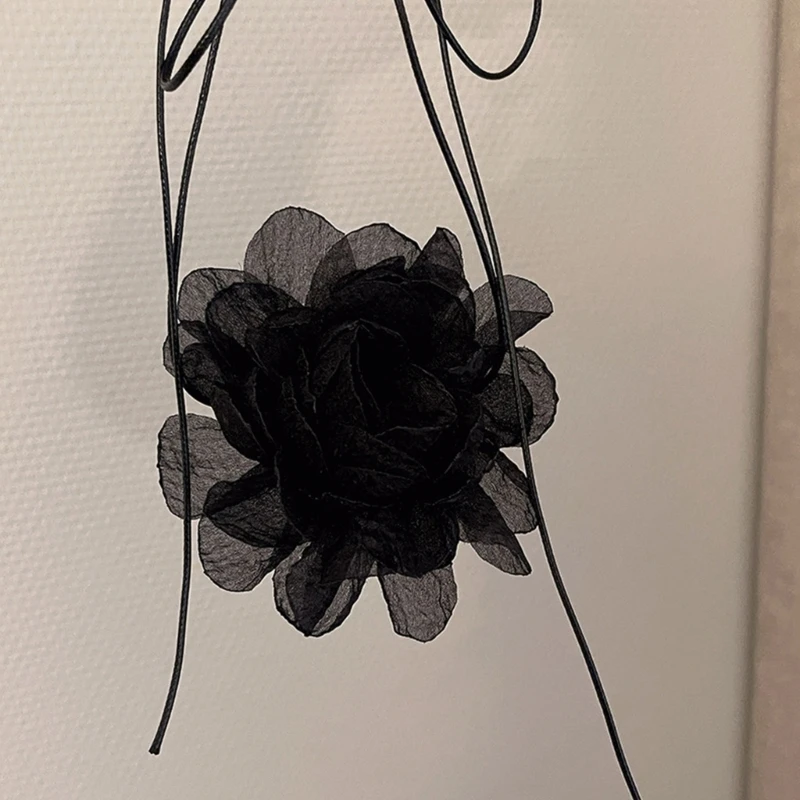 Готическое элегантное черно-белое кружевное ожерелье с розовым воротником и