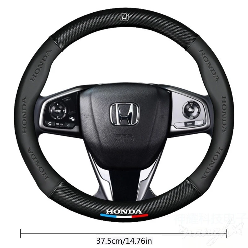 Фото Чехол на руль автомобиля ручной работы для Honda Civic 9 2012-2015, плетеный, полностью закрывающий, из углеродного волокна и кожи №5