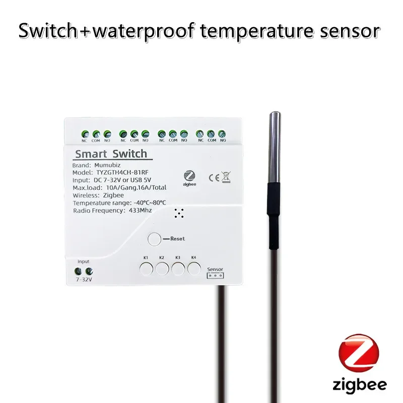 

Mumubiz Tuya Zigbee 4-Gang Smart Switch с датчиком температуры и влажности
