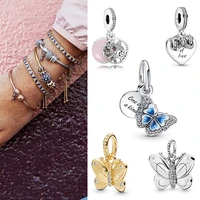 100 925 sterling silver silver butterfly flying simple fashion pendant fit pandora women bracelet necklace diy jewelry