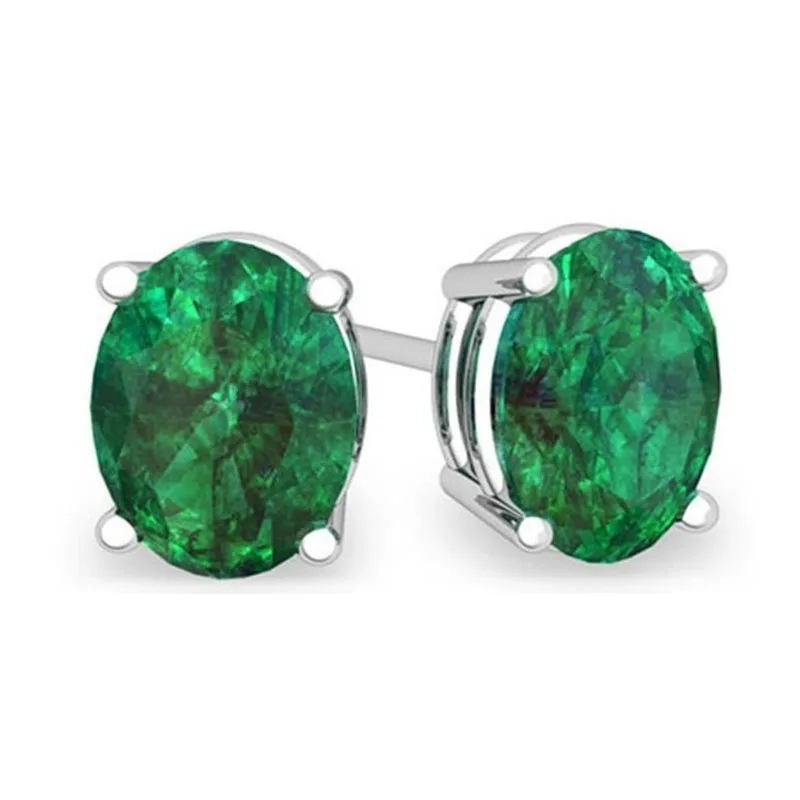 

5 Colors Classic Trendy Oval Cut Green Red Blue CZ Stone Stud Earrings for Women Party Anniversary Jewelry Fashion Accessories
