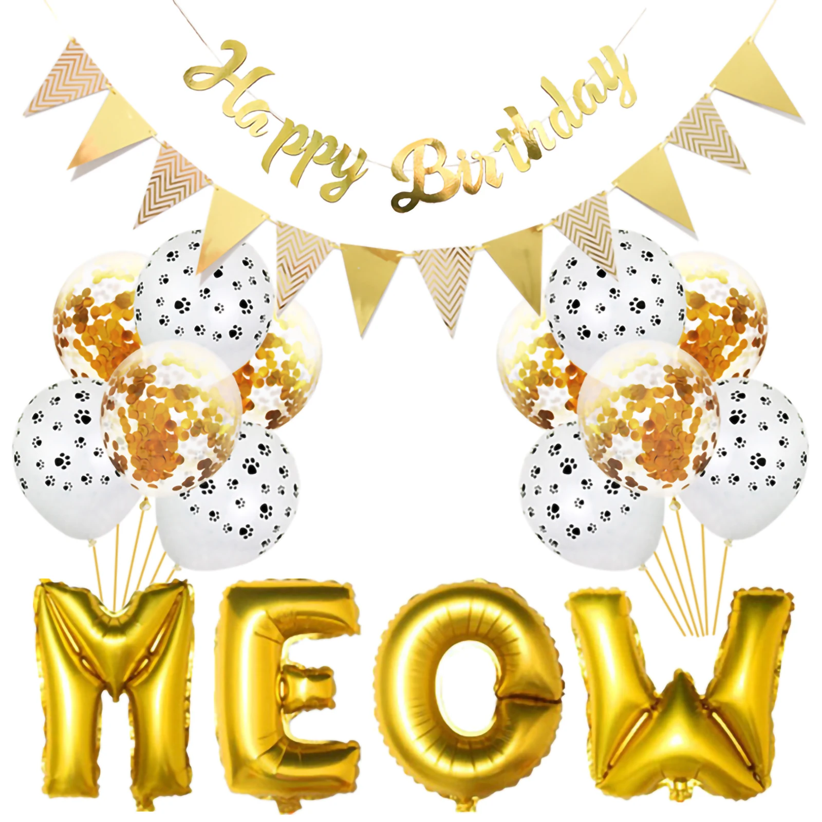

Pet Birthday Party Supplies Happy Birthday Banners MEOW Balloons Confetti Balloons for Cat Kitten