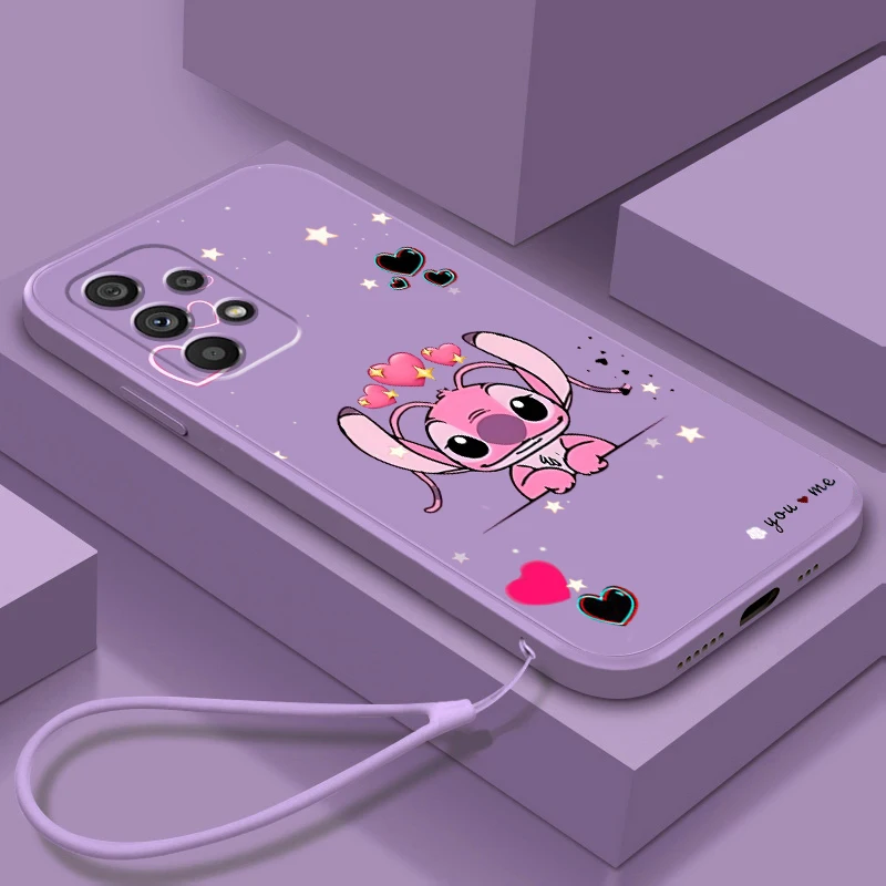 

Phone Case For Samsung Galaxy A73 A53 A54 A34 A14 A13 A03 A03S A72 A52 A32 5G Disney Stitch Anime Cute Art Liquid Rope Cover