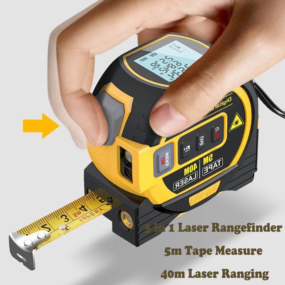 

3 in 1 Laser Rangefinder 5m Tape Measure Ruler 40m Laser Ranging Distance Meter LCD Display Measurement Device