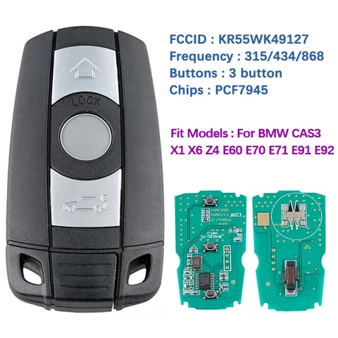 3-кнопочный дистанционный ключ CN006027 для BMW 3 5 Series X1 X6 Z4 E60 E70 E71 E91 E92 CAS3 PCF7945 чип KR55WK49127