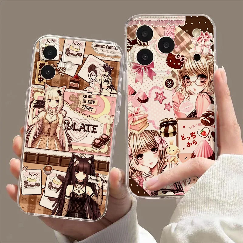 Фото Прозрачный противоударный тонкий защитный чехол Nekopara Chocola Vanilla Decora Anime для iPhone 17 Pro Max 11-16 XR 7 8 Plus №4